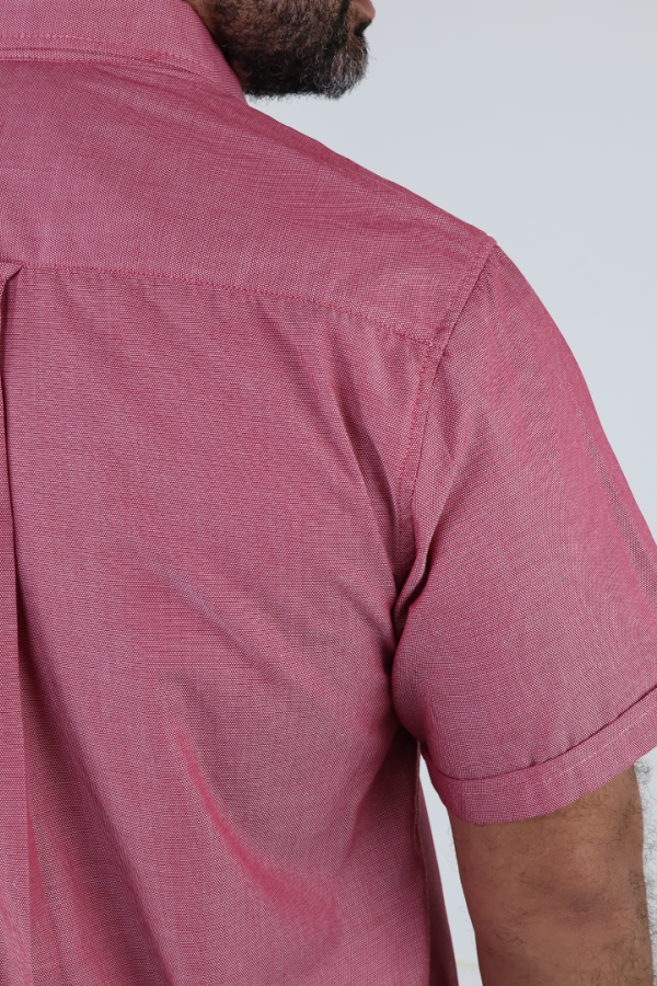 Camisa de Vestir Hombre Rojo Jaspe Manga Corta Tela Con Textura